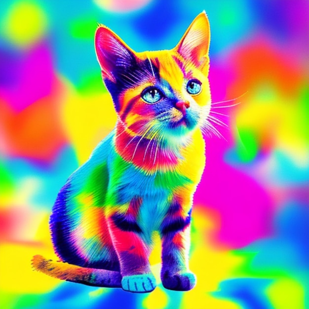 Cat illustration tshirt design with colorful splash brushes