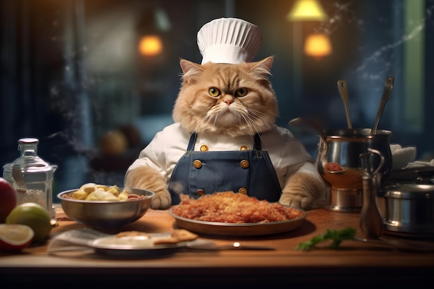 Photo a cat is cooking in a restaurant.