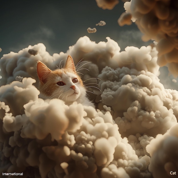 Photo a cat is laying in a pile of clouds and the cat is laying in the clouds