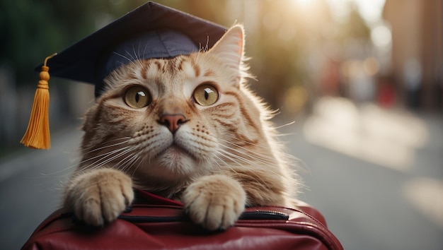 a cat is looking at the camera while wearing a hat