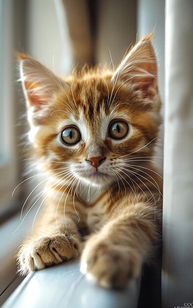 Photo a cat is looking out of a window with a white curtain