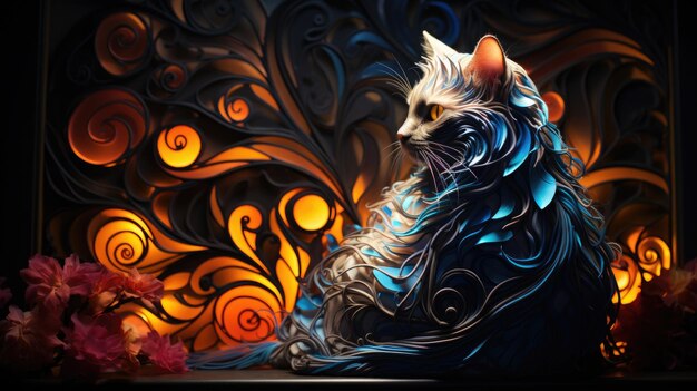 a cat is resting on its tail in the style of neon art Generative Ai