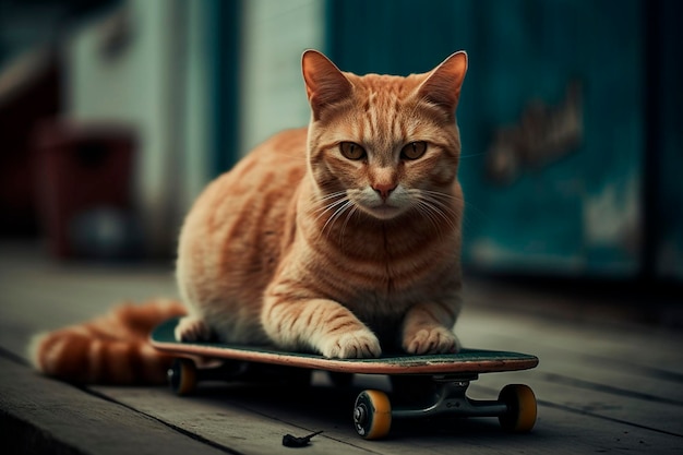 Кот катается на скейтборде Генеративный ИИ