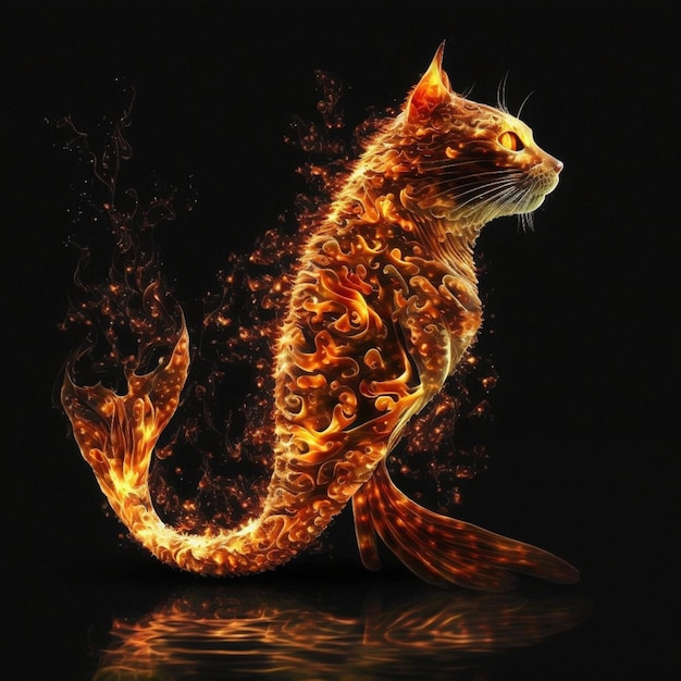 A cat is shown with a fire effect on it.