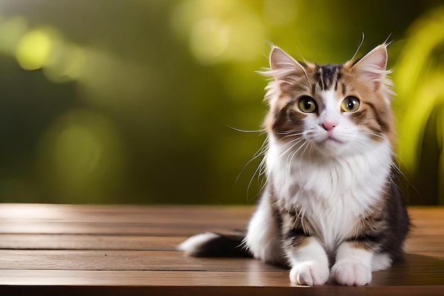 A cat is sitting on the table Realistic