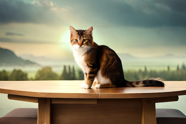 猫がテーブルの上に座っています現実的です