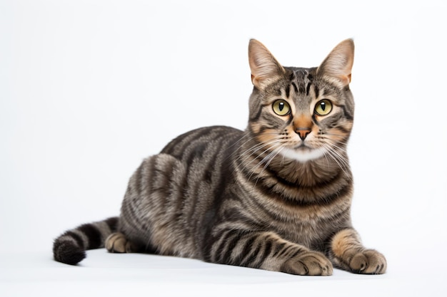 a cat is sitting on a white surface