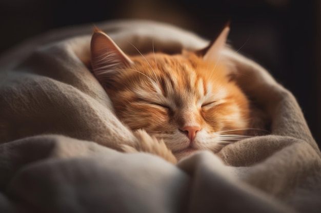 A cat is sleeping on a blanket with a blanket.