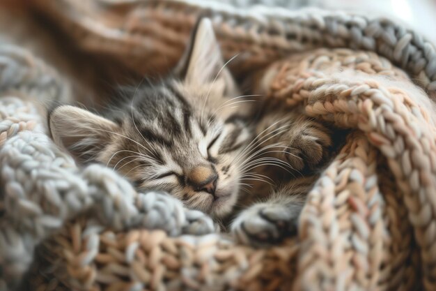 A cat is sleeping in a blanket