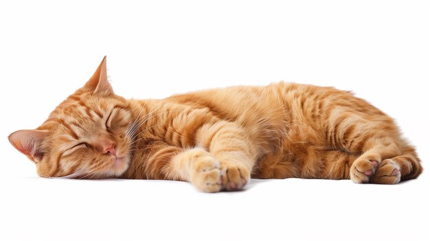 a cat is sleeping on a white background