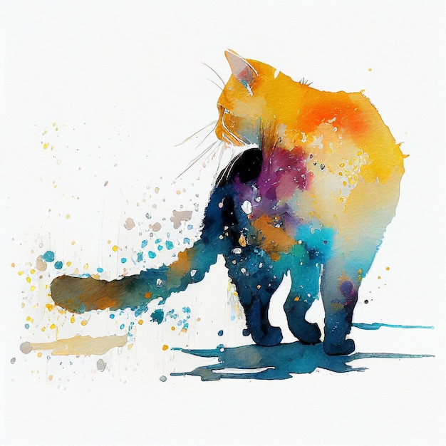 A cat is standing colorful watercolor painting