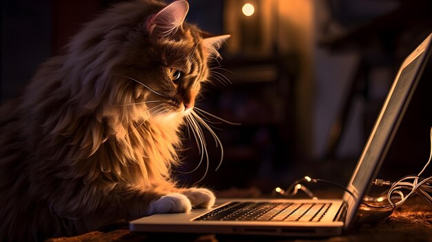 Photo a cat is working on a laptop