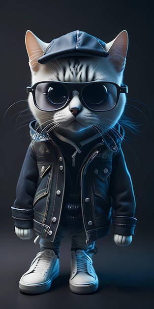 Photo a cat in a jacket and sunglasses