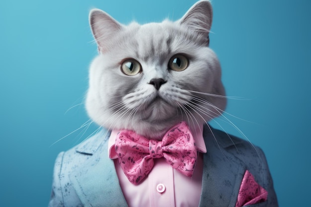 Cat in a jacket with a tie of a butterfly tie