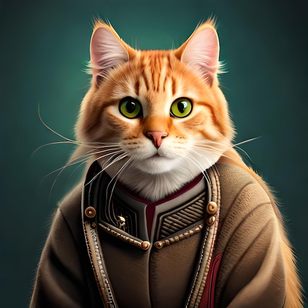 A cat in a jacket with the word war on it