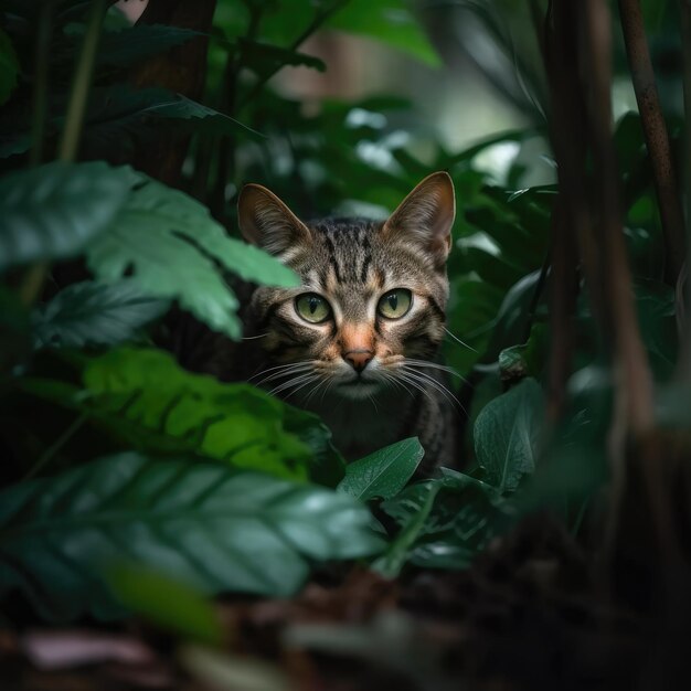 Foto gatto nella giungla ai generativo