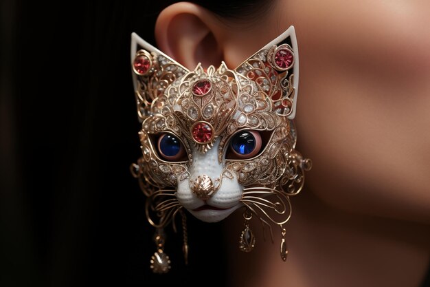 Cat Kitten animal shape diamond ear ring illustration