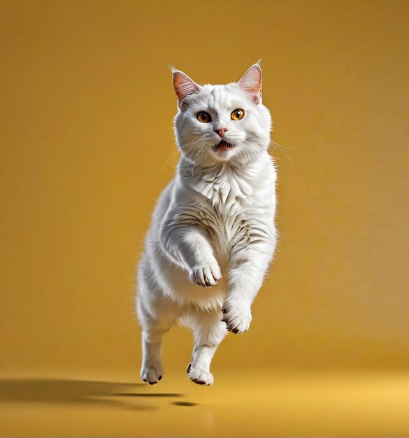 cat kitten feline pet animal a white cat jumping in the air