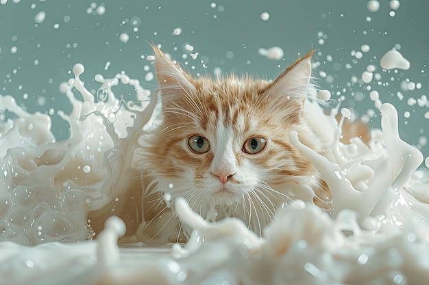 cat kitten in white milk