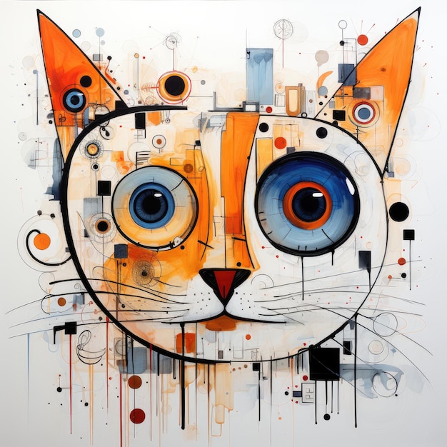 cat kitty face abstract caricature surreal playful painting illustration tattoo geometry modern