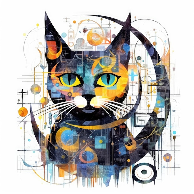 キャット・キティ アクアカラー 画像 クリパート・タトゥー ポスターデザイン 魔法の抽象水彩画