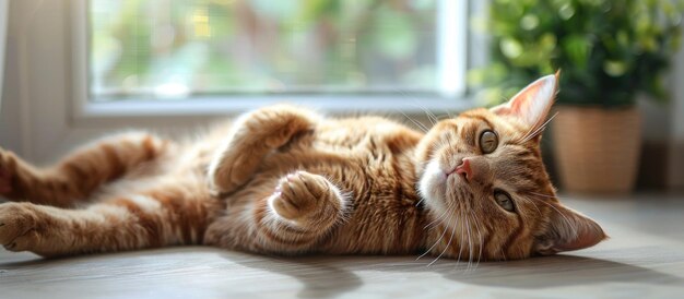 Cat Laying on Back on Floor