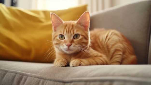 A cat laying on a couch