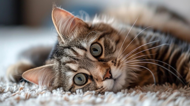 A cat laying on a rug with its eyes closed ai