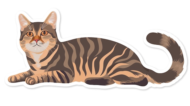 a cat laying on a white background with a brown and black striped pattern
