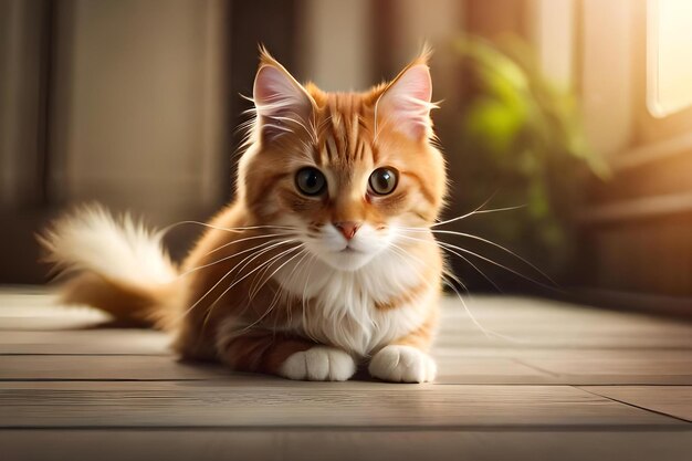 A cat laying on a wooden floor