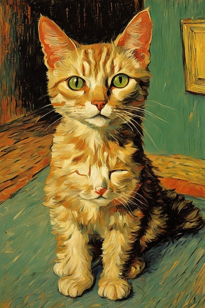 a cat looking at the camera in impasto technique