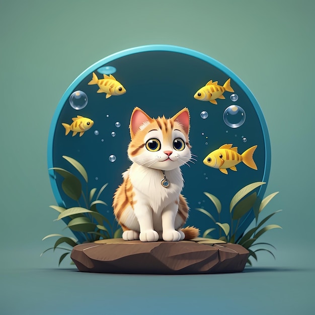 猫が魚を見ている 絵画のベクトルアイコンのイラスト