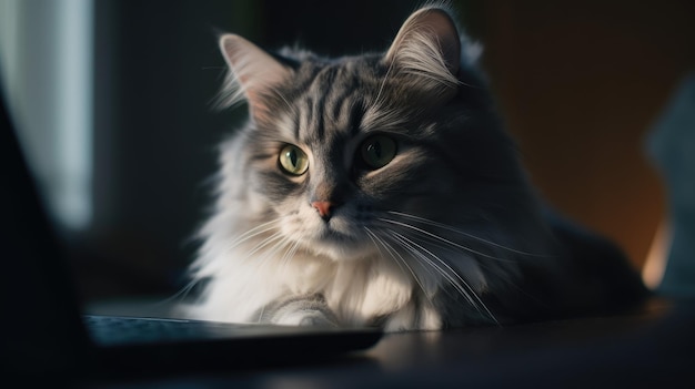 Cat looking into laptop