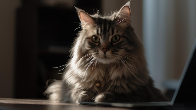 Cat looking into laptop