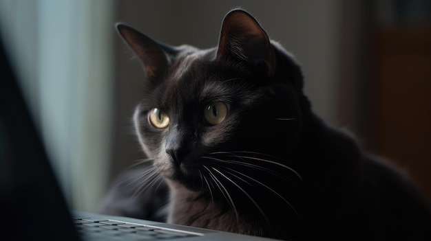 Cat looking into laptop