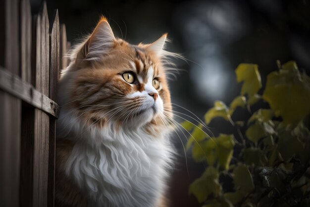 A cat looking out of a fence