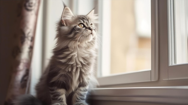 A cat looking out of a window