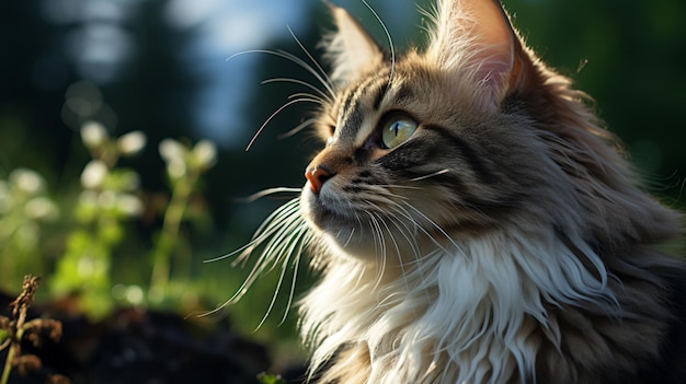 cat looking sideways from side with blurry background