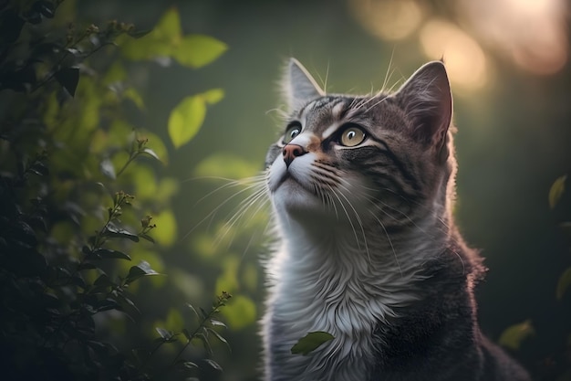 A cat looking up into the sky