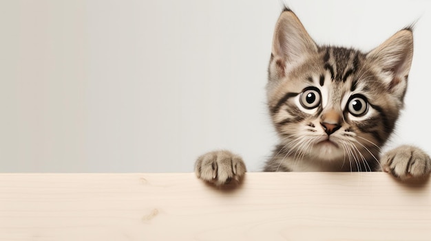 A cat looks over a wooden board