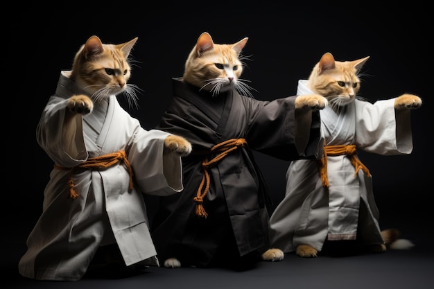 Cat of a master of sports master of martial arts cat of a karateka Buddhist in a monastery warrior brawler hyperbolic kungfu fighting kitten