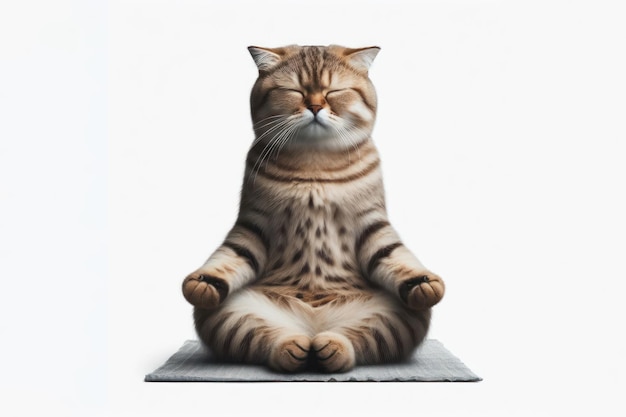Фото Медитация кошка изолирована на белом фоне