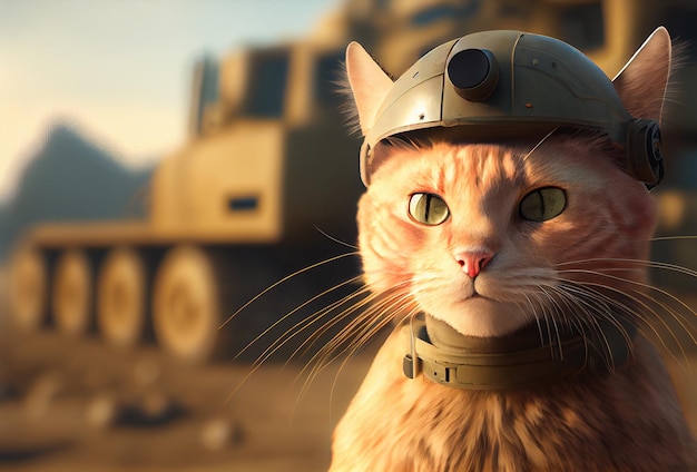 Cat in military uniform generative ai