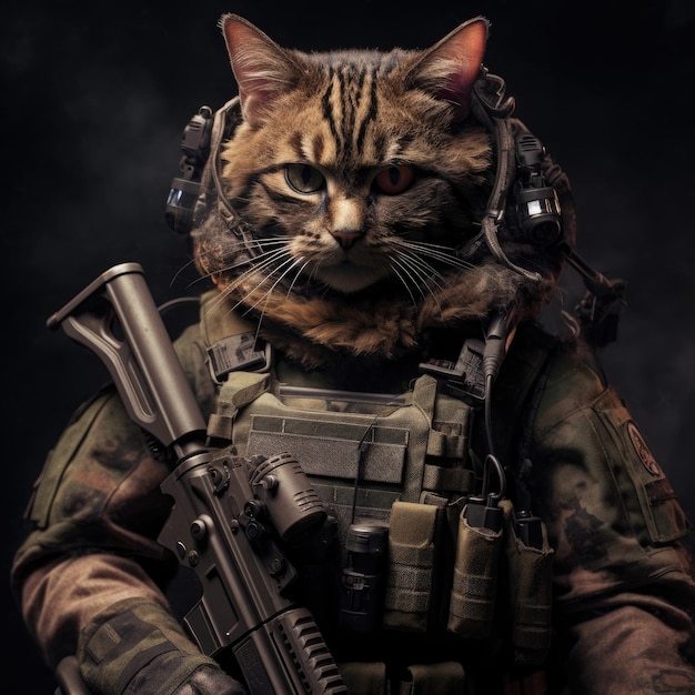 Cat in military uniform sniper cat