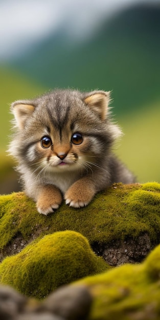 A cat on a mossy rock