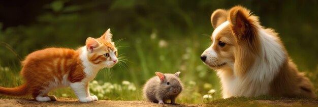 A cat and a mouse looking at each other