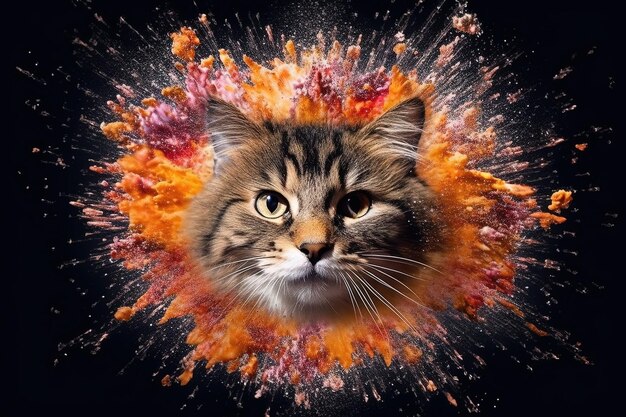 Cat mushroom explosion illustration generative ai