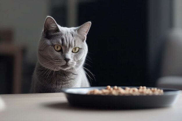 Cat near a bowl of food nutrition concept generative ai