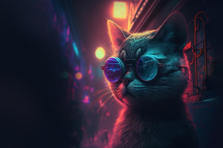 Cat in a neon environment at night in a club Generative Ai