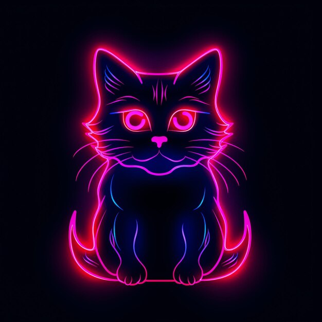 Photo cat neon light on a black background